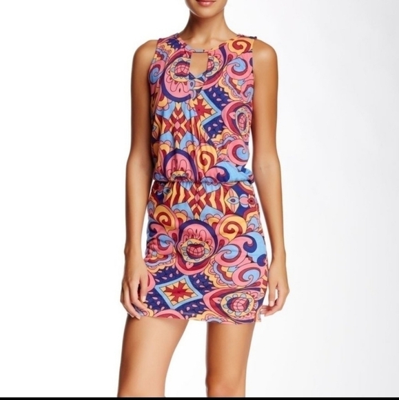 Satva Yoga Bina Surplice Cross Wrap Front Dress Swirly Tile Print Size Medium - Picture 2 of 12